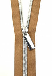 Natural #5 Nylon Nickel Coil Zippers: 3 Yards with 9 Pulls