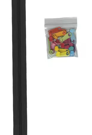 Zippers by the Yard Black with Multi-Colored Pulls byAnnie